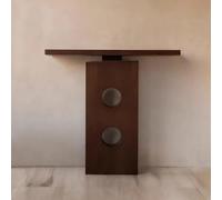 Console Meuble Entree Étroite en Bois Massif, Table Console avec Plateau Spacieux, Meuble Entree Couloir Style Néo-Chinois, Design Artistique avec Découpes Circulaires(Brown,120x25x85 cm/47x10x33 in)
