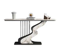 Console Meuble Étroite avec Plateau en Pierre Haut de Gamme Style Nordique Moderne et Simple, Demi Lune Décorative pour Entrée, Salon ou Couloir(White1,120 * 30 * 80cm)
