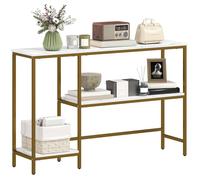 HOMCOM Console Meuble 120 cm, Table Console 3 Niveaux avec étagères de Rangement, Plateaux Imitation marbre, Cadre en métal, Table d'entrée, Salon, Couloir, Blanc et doré