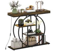 HOMCOM Console meuble avec éclairage LED musique sync 100 cm, table console 4 niveaux, étagères ouvertes, cadre rond en acier, table d'entrée, salon, couloir, style industriel, marron rustique et noir