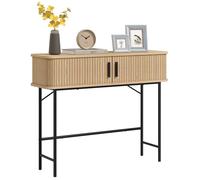 Console meuble - HOMCOM - portes coulissantes à lattes et pieds en acier - bois d'ingénierie et acier - 100x30x80cm - chêne et noir