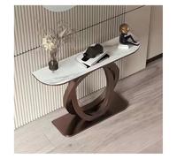 Console Moderne avec Base Géométrique, Table D'entrée, Table De Canapé Longue Et Étroite, Table D'appoint Contemporaine, Plateau en Ardoise, pour Salon, Entrée, Couloir(Brown-A,150x30x80cm)