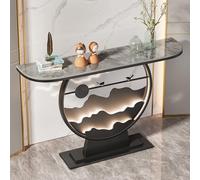 Console moderne avec lumière, console d’entrée en pierre frittée avec cadre métallique, console étroite pour couloir, meuble d’accent derrière canapé pour petits espaces(Black 3,L100*W30*H80cm)