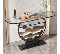 Console moderne avec lumière, console d’entrée en pierre frittée avec cadre métallique, console étroite pour couloir, meuble d’accent derrière canapé pour petits espaces(Black 2,L120*W30*H80cm)