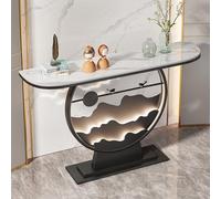 Console moderne avec lumière, console d’entrée en pierre frittée avec cadre métallique, console étroite pour couloir, meuble d’accent derrière canapé pour petits espaces(Black 1,L140*W30*H80cm)