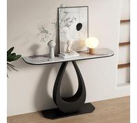 Console Moderne avec Plateau en marbre et Base en métal for entrée, Table d'appoint étroite derrière Le Couloir, Table d'appoint for Petit Espace, Salon(Black,120cm/47.2in)