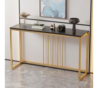 Console moderne avec structure métallique géométrique et plateau en pierre - Montage facile et structure robuste - Idéale pour salon, entrée, derrière de canapé ou hall(Gold+Black,100cm/39.3in)