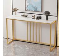 Console moderne avec structure métallique géométrique et plateau en pierre - Montage facile et structure robuste - Idéale pour salon, entrée, derrière de canapé ou hall(Gold+White,100cm/39.3in)