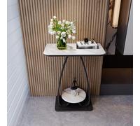 Console Moderne de Style Luxe avec Plateau en marbre et Structure métallique, Petite Table d'appoint Simple pour Salon, idéale pour la Maison ou l'hôtel.(Black+White,50x30cm/19.7x11.8in)