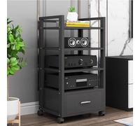 Console multimédia moderne multicouche pour salon et centre de divertissement avec rangement élégant pour disques vinyles et nization de composants