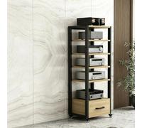 Console multimodulaire avec tiroirs, rack stéréo pour équipements AV | Stockage multi-niveaux, longueur intérieure ajustable, tiroirs intégrés(Light Walnut,B 23.6x15.7x55.1in)