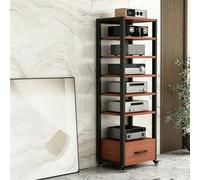 Console multimodulaire avec tiroirs, rack stéréo pour équipements AV | Stockage multi-niveaux, longueur intérieure ajustable, tiroirs intégrés(Teak,B 23.6x15.7x63.4in)