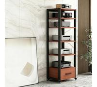 Console multimodulaire avec tiroirs, rack stéréo pour équipements AV | Stockage multi-niveaux, longueur intérieure ajustable, tiroirs intégrés(Teak,A 23.6x15.7x63.4in)