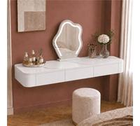 Console Murale avec Tiroirs, Coiffeuse Suspendue en Bois Massif, Bureau | Bois Massif, Surface Lisse, Rangement Discret Et Hauteur Adaptable - Espace Beauté, Dressing(White+Sintered Stone,80cm)
