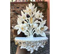 Console murale baroque - 35 cm x 27 cm x 11 cm - Étagère pour fleurs - Ivoire/doré