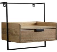 Console murale de chevet 44x45x35 cm massif manguier marron clair, table de chevet avec tiroir, étagère murale flottante pour lit sac, rideau pour table de chevet | Wohnling