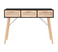 Console noire 105 x 30 x 75 cm bois massif pin rotin | 3 tiroirs, plateau robuste, stable, style scandinave, fixation murale incluse