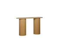 Console ovale scandinave effet bois rainuré pieds ronds couleur naturelle L 120 x P 35 x H 75cm