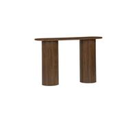 | Console ovale scandinave effet bois rainuré pieds ronds couleur noyer L 120 x P 35 x H 75cm