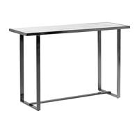 Beliani Console Rectangulaire Plateau Effet Marbre Blanc et Verre Trempé Pieds Argentés en Acier Plano