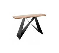 MYLONIS - Console Plateau en Acacia Massif Pieds Métal Noir Forme Papillon -