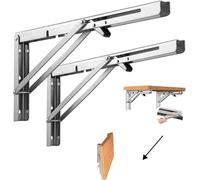 Console pliable 300 mm Acier inoxydable robuste, lot de 2 supports pliables, adaptés à une installation murale, sur étagère, sur table et pour les projets de bricolage. Économise de l'espace, charge