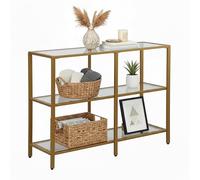 Relaxdays Console (H x l x P) : 73 x 100 x 30 cm, métal, Verre, Console étroite pour Couloir, Table de Couloir avec 3 étagères, Or