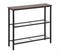 Console Relaxdays, H x L x P : 75 x 80 x 23 cm, métal, MDF, console étroite pour hall, table 3 étagères, marron/noir