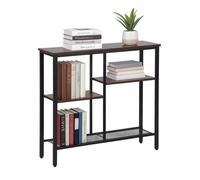 Console Relaxdays, style industriel, H x l x P : 75 x 80 x 22 cm, métal, MDF, console étroite, 4 étagères, marron/noir