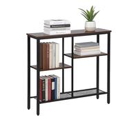 Console Relaxdays, Style Industriel, H x l x P : 75 x 80 x 22 cm, métal, MDF, Console étroite, 4 étagères, Marron/Noir