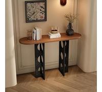 Console rétro en bois massif, table étroite d’appoint couloir ou entrée, table de canapé avec étagère ouverte,mobilier décoratif,pieds creux créatifs,bords arrondis(Walnut+Black,100cm/39.4in)