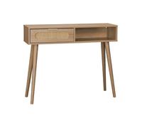 Console scandinave décor bois et cannage arrondi 1 tiroir Eva