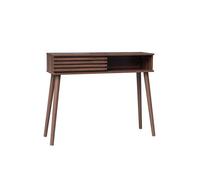 Console scandinave décor bois noyer avec 1 porte coulissante rainurée 2 niches de rangement