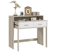 Console sécrétaire 2 en 1 - plateau coulissant, 2 tiroirs - blanc naturel