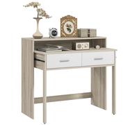 Console Secrétaire 2 En 1 - Plateau Coulissant 2 Tiroirs Blanc Naturel Beige