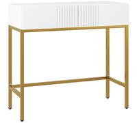 HomCom Console style art déco, 2 tiroirs, piètement acier doré, blanc