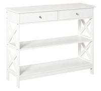 HOMCOM Table de console meuble console table d'entrée style néo-rétro 2 tiroirs 2 étagères dim. 100L x 30.5l x 80H cm en bois Blanc