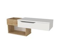 Console suspendue avec 1 tiroir et 2 niches - Naturel et blanc - DAREKA