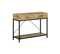 Console table d'appoint design industriel dim. 100L x 35l x 76H cm 2 tiroirs poignées laiton vieilli étagère métal noir aspect bois veinage