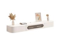 Console TV flottante en bois avec porte en verre, centre de divertissement mural moderne avec 2 tiroirs, entièrement assemblé, 160 cm/70,8"/78,7" (blanc, 180 x 20 x 24 cm)
