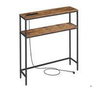 Console - VASAGLE - Prise Intégrée - 2 Étagères - Marron Rustique et Noir