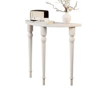 Console vintage en bois massif semi-circulaire pour entrée et salon - Design traditionnel peu encombrant (blanc, 80 x 25 x 80 cm)