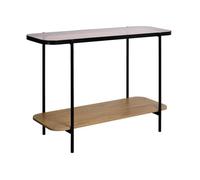 sweeek - Console Vintage en métal Noir avec 2 Plateaux (Verre et décor Bois). Bords arrondis