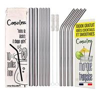 CONSOLESS 13PC Pailles INOX Réutilisables avec 2 Brosses de Nettoyage, Sac de Rangement, Pailles en Métal Diamètre de 6mm et 12mm avec EBOOK idées Cocktails Smoothie Milkshake Café Boissons Chaude