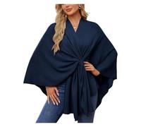 Consolidateh Sweater, Cross Front Knit PonchoSweater, Elegant Shawl Wraps Soft Open Front Poncho Sweater(Navy blue)