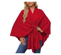 Consolidateh Sweater, Cross Front Knit PonchoSweater, Elegant Shawl Wraps Soft Open Front Poncho Sweater(Red)