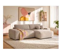 Constance - Canapé d'angle réversible 4 places convertible avec coffre en velours gaufré - Beige