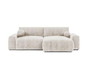 Constance - Canapé d'angle réversible 4 places convertible avec coffre en velours relief - Beige