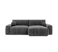 Constance - Canapé d'angle réversible 4 places convertible avec coffre en velours relief - Gris