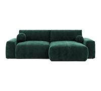 Constance - Canapé d'angle réversible 4 places convertible avec coffre en velours relief - Vert